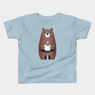 Cute Cartoon Bear with Warm Mug - Cheerful and Cozy Kids T-Shirt